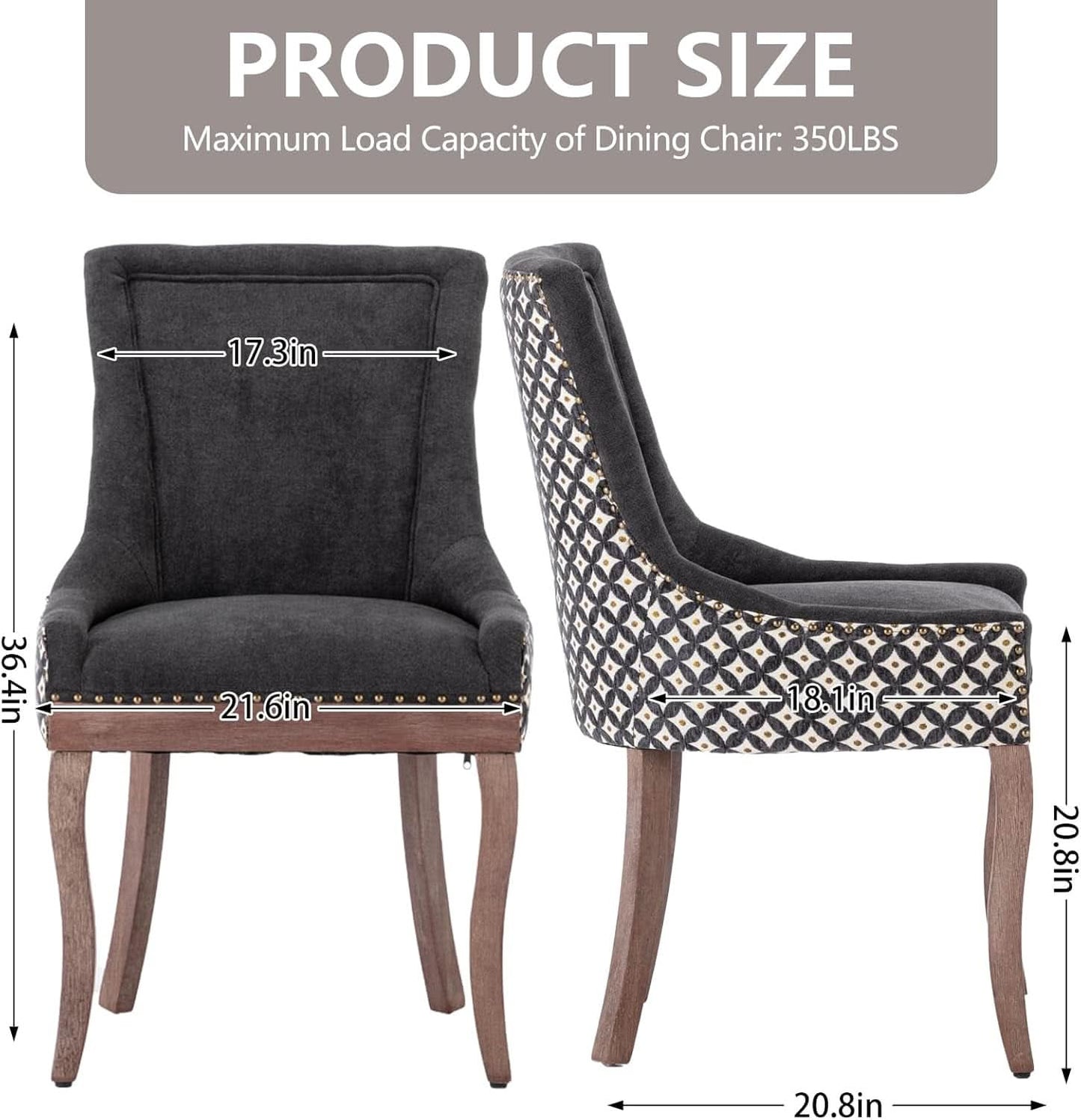 Dining Chairs Set Of 2 High Back Upholstered Fabric With Solid Wood Legs