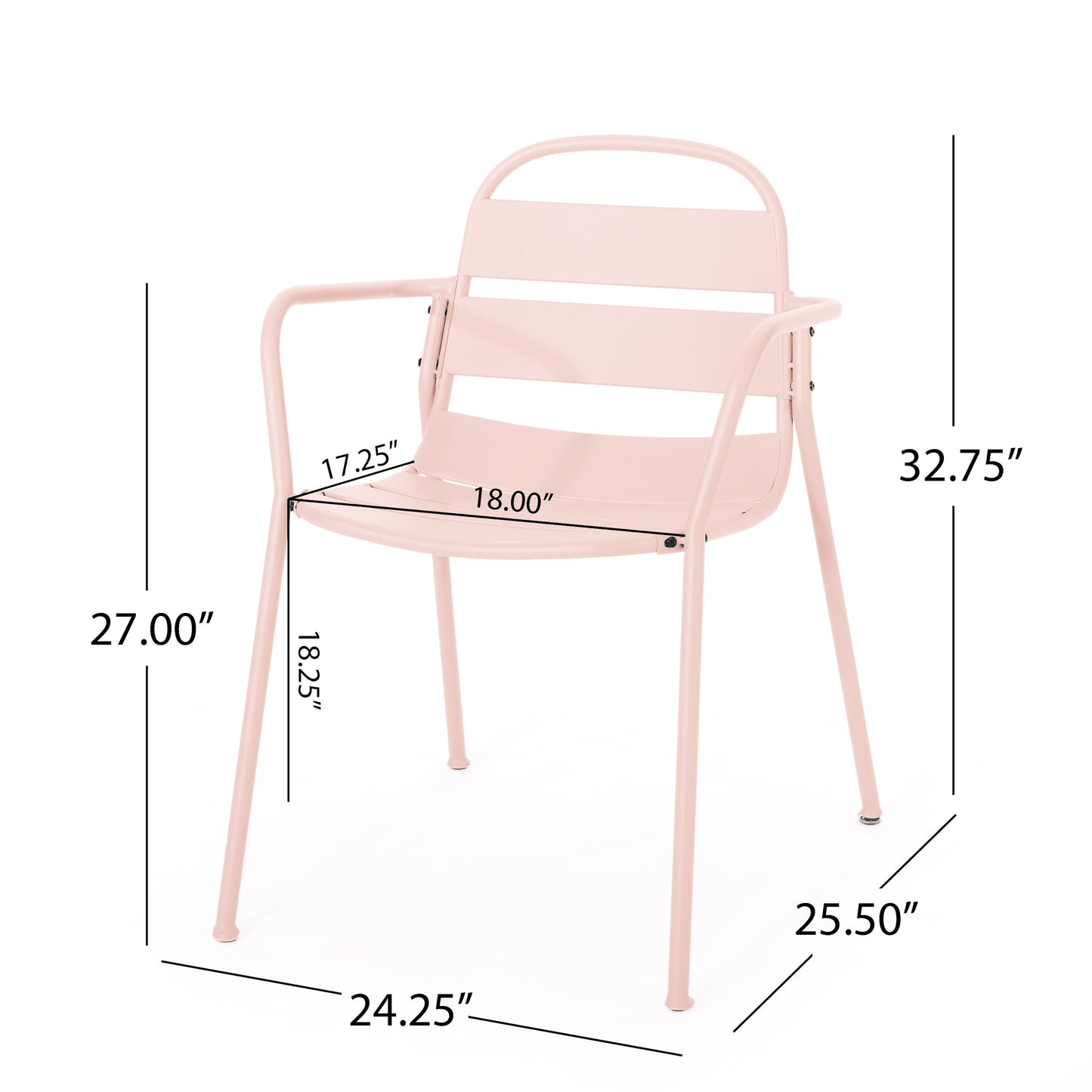 Outdoor Bistro Set 3 Piece Iron Matte Pink Slat Chairs
