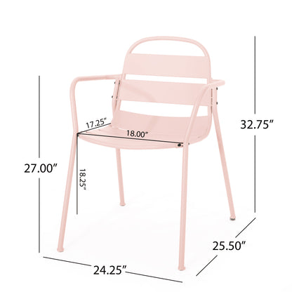 Outdoor Bistro Set 3 Piece Iron Matte Pink Slat Chairs