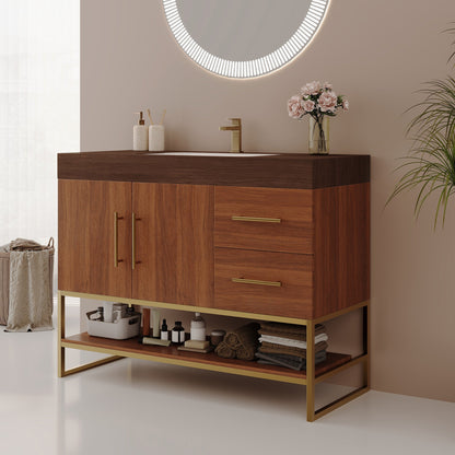 36' Modern Free-Standing Bathroom Vanity with Seamless Ceramic Sink & Sintered Stone Top