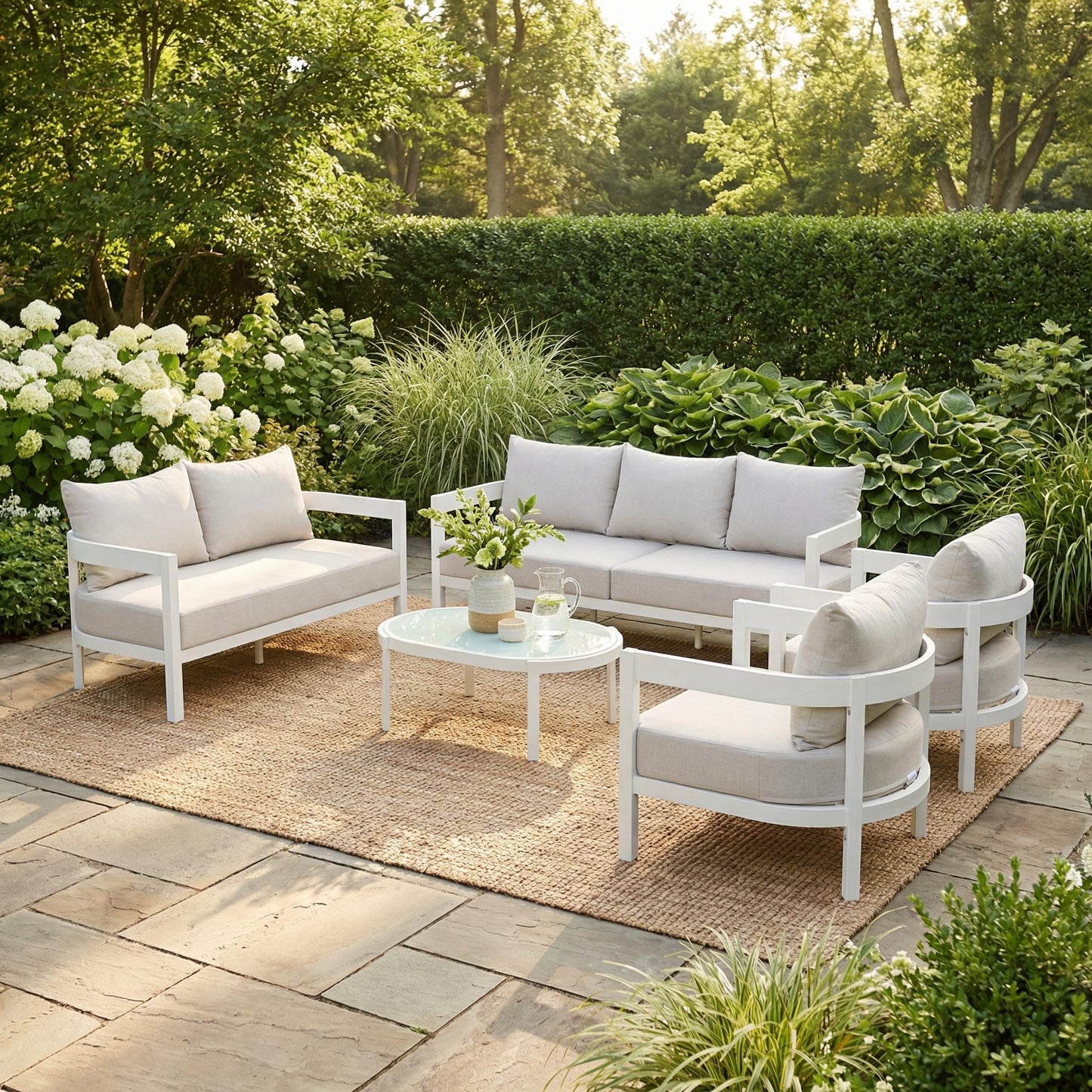 Outdoor Conversation Set Aluminum White Curved 5 Piece Seats 7