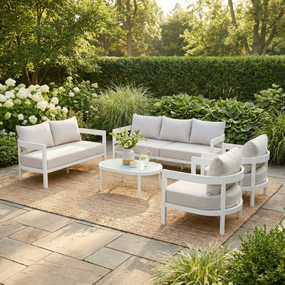 Outdoor Conversation Set Aluminum White Curved 5 Piece Seats 7
