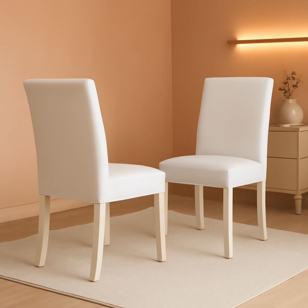 Parson Dining Chairs White Faux Leather Upholstered Pair