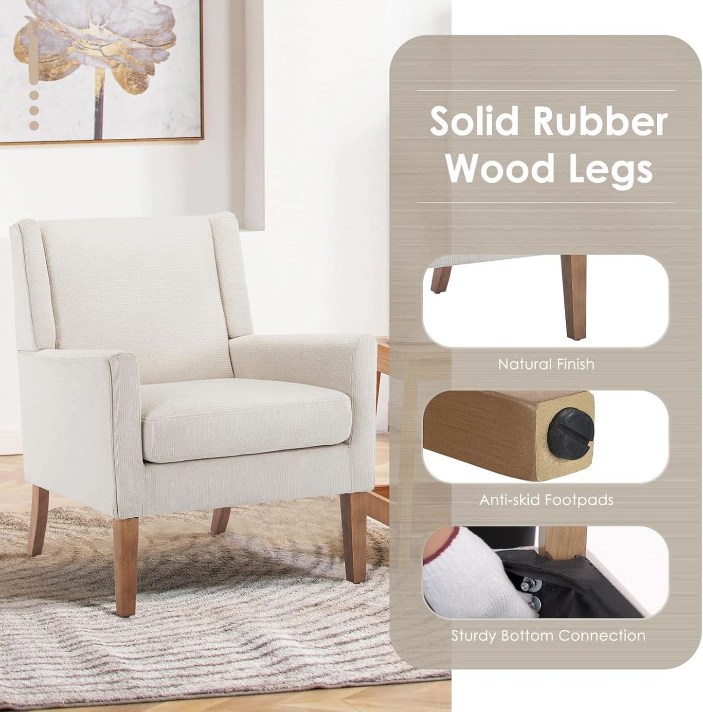 Beige Wingback Chairs With Wood Legs For Living Room