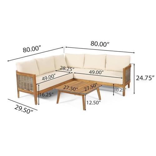 Outdoor Conversation Set Acacia Wood PE Wicker 4 Piece