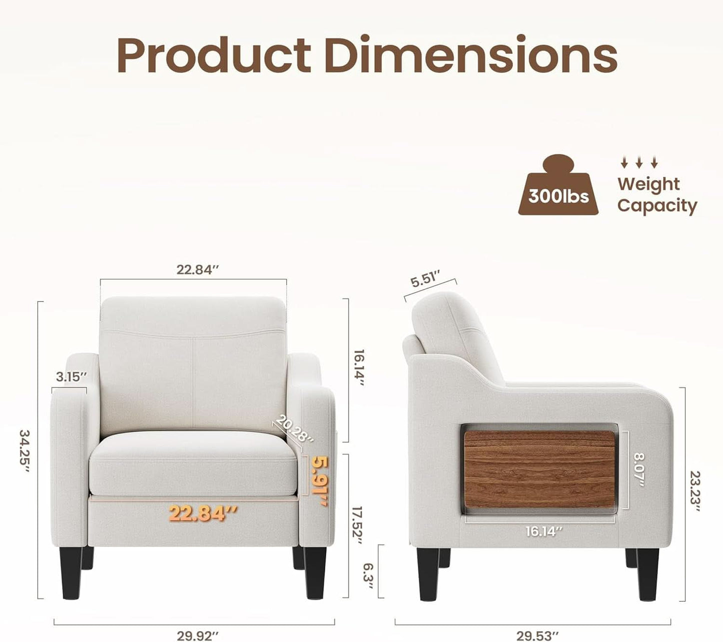 Beige Upholstered Accent Chair Foldable Table Home