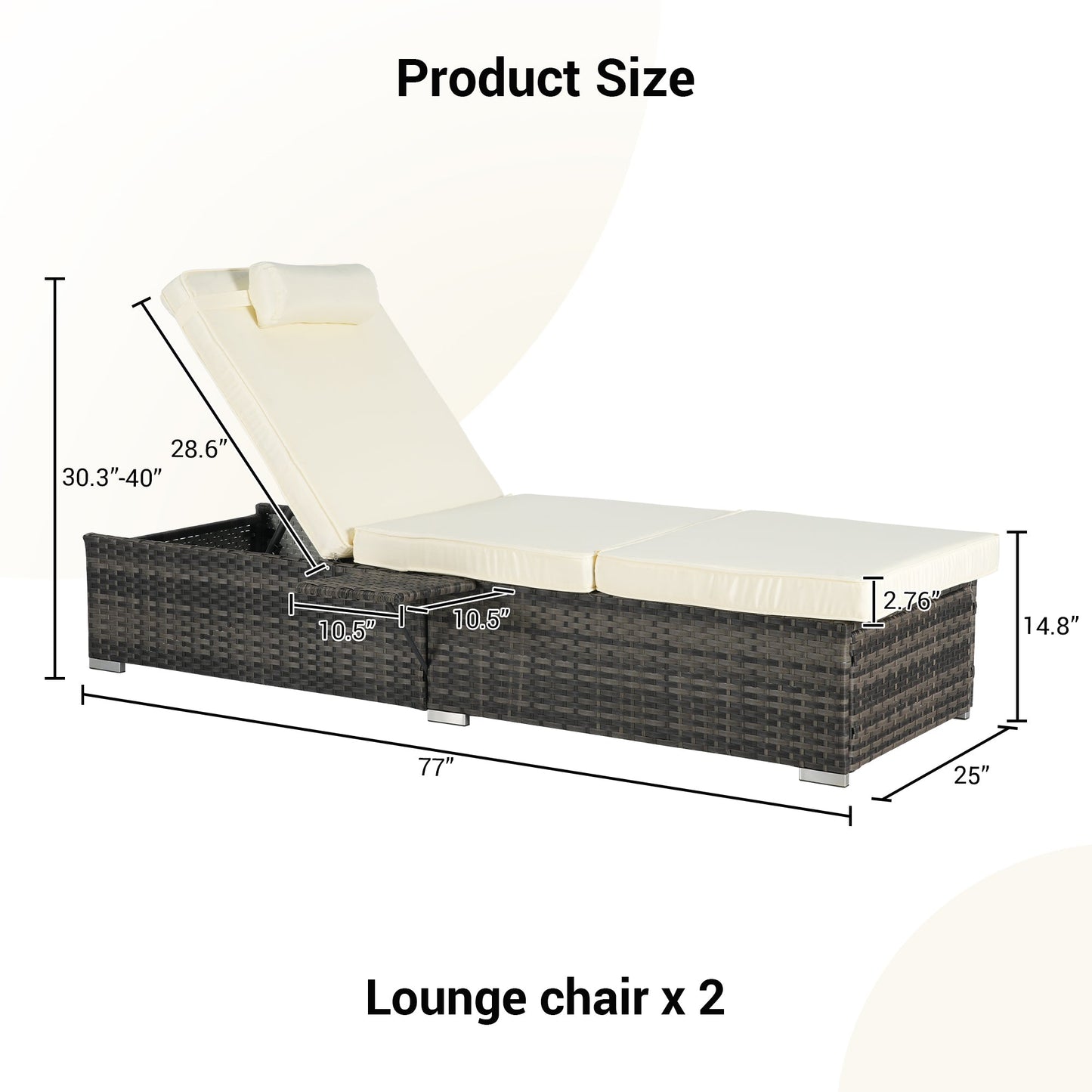 Outdoor Chaise Lounge Set PE Rattan 2 Piece Beige