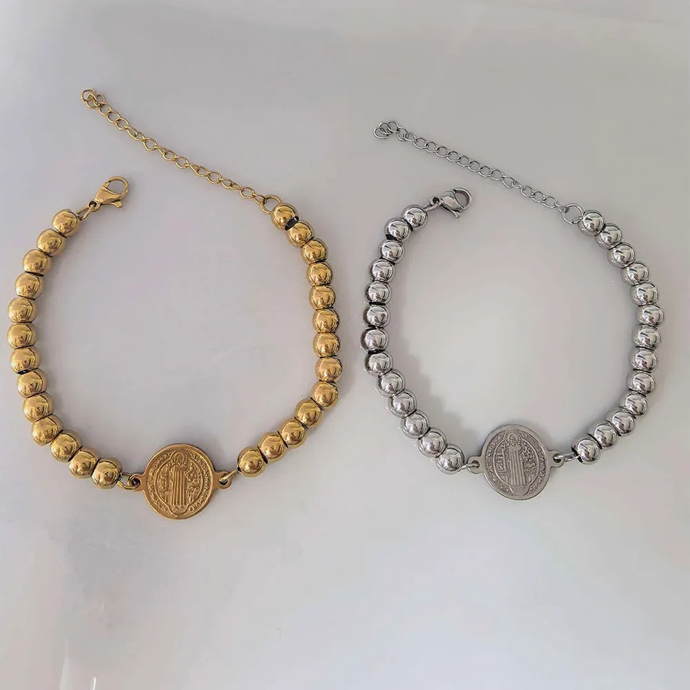 Stainless Steel Religious Series Beaded Bracelet