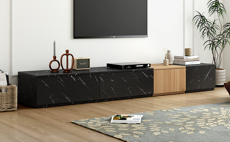 TV Stand Faux Marble Walnut Particle Board 4-Drawer Fits 88 In TV 78.7 In