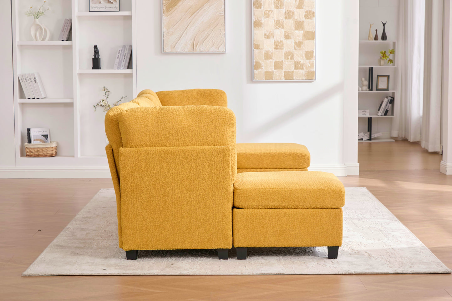 Sectional Sofa U-Shape 6 Seat Mustard Yellow Storage Ottoman
