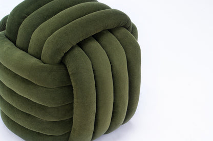 Chenille Knot Design Ottoman Makeup Stool Footstool, Green