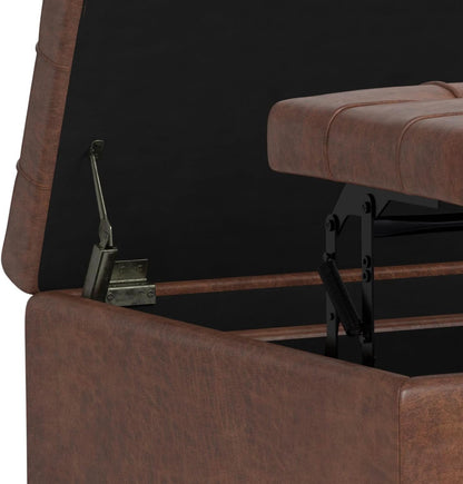 Storage Ottoman 30 Inch Distressed Saddle Brown Leatherette