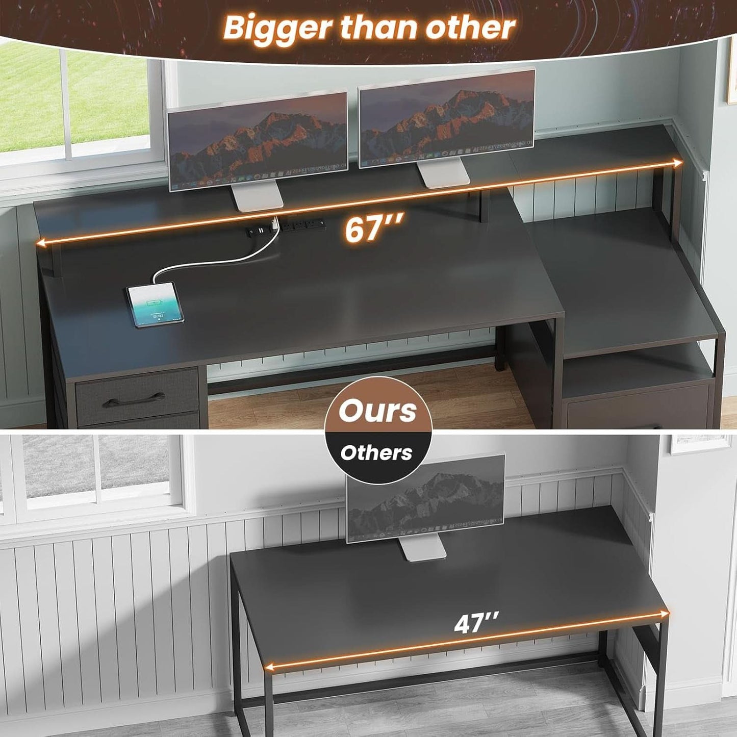 66 Inch Computer Desk 5 Drawers For Home Office Workspace