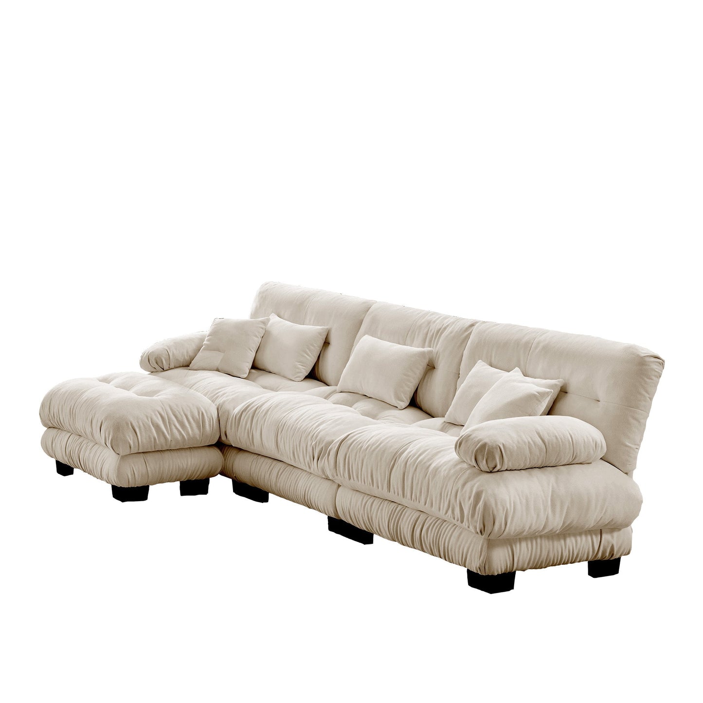Sectional Sofa L-Shape Chenille Light Coffee 3 Seat Convertible Ottoman
