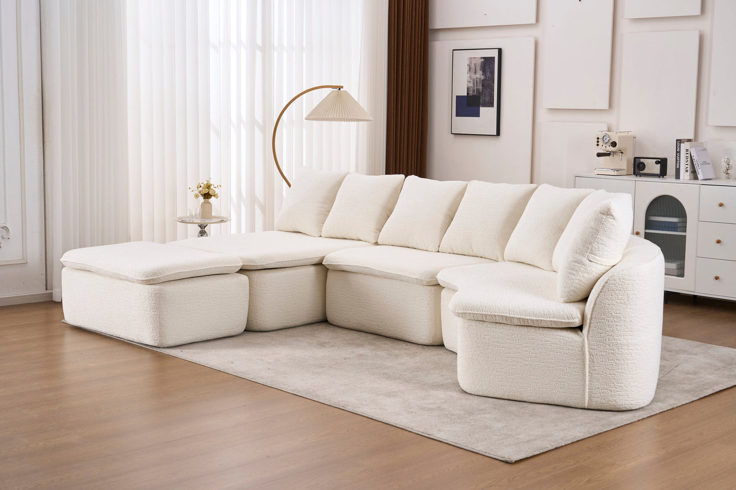 Sectional Sofa U-Shape Chenille Milk White 10 Seat Modular 128 In