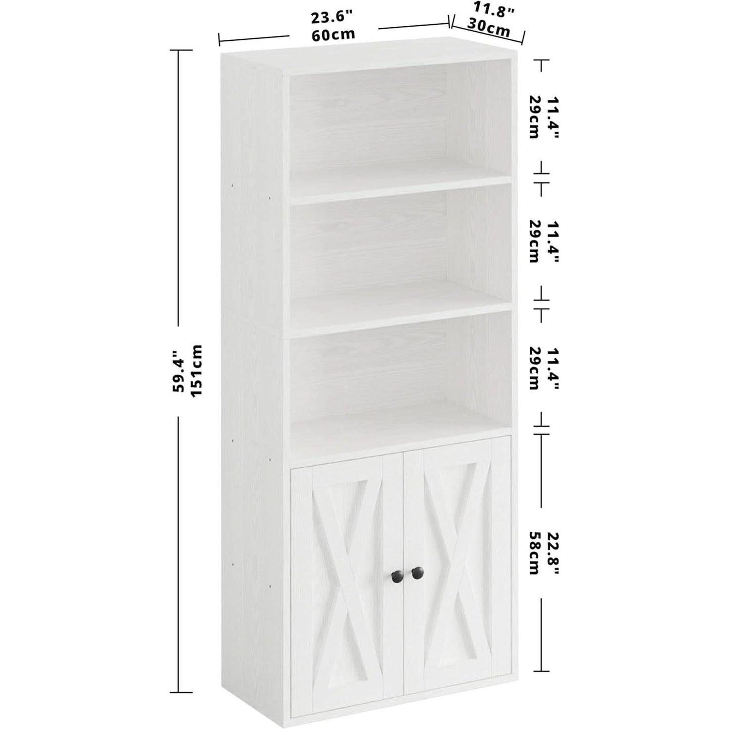 Industrial Bookshelf With Doors 11.8 Depth 5 Shelf Bookcase