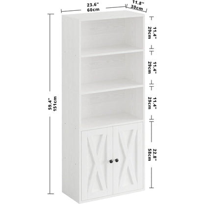 Industrial Bookshelf With Doors 11.8 Depth 5 Shelf Bookcase