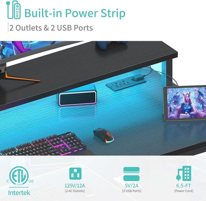 40 Inch Wide Gaming Desk With RGBLED Lighting Effects