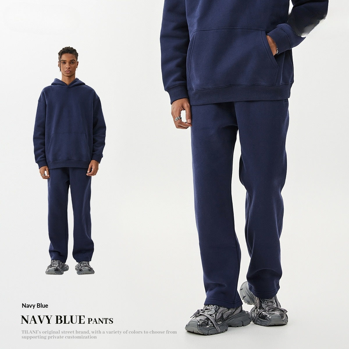 American-style Trendy Brand Fleece-lined Extra-thick Hoodie And Sweatpants Tracksuit Set
