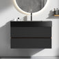 36' Walnut Bathroom Vanity with Matt Black Engineered Quartz Sink Soft Black Drawers