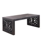 47.2 in Solid Black Carved Wood Coffee Table, Handcrafted Ornate Side Panels