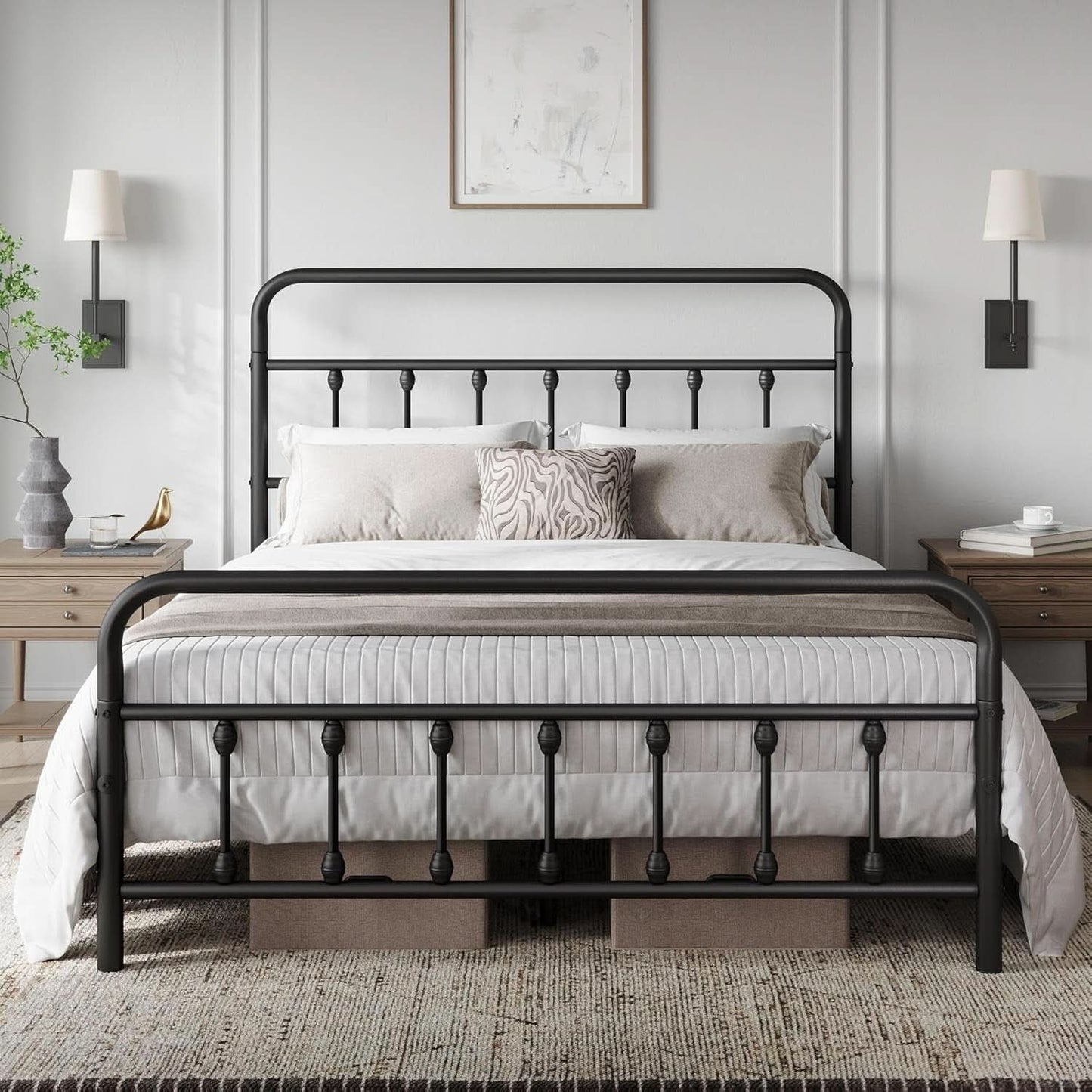Queen Size Metal Platform Bed Frame With Storage Black