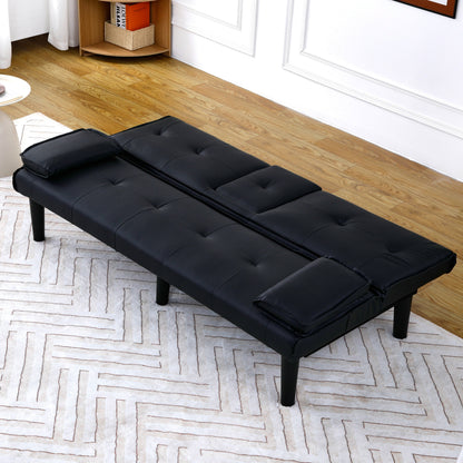 67-inch Black PVC Multi-Functional Sofa Bed with Foldable Design and Cup Holder