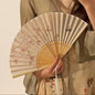 Portable Hand Fold Fan New Chinese Style Dance Props Retro Shell Fan Woman Men Bamboo Wood Silk Flower Folding Fan