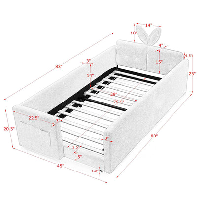 Cute Rabbit Ear Upholstered Platform Bed Frame With Safety Rail