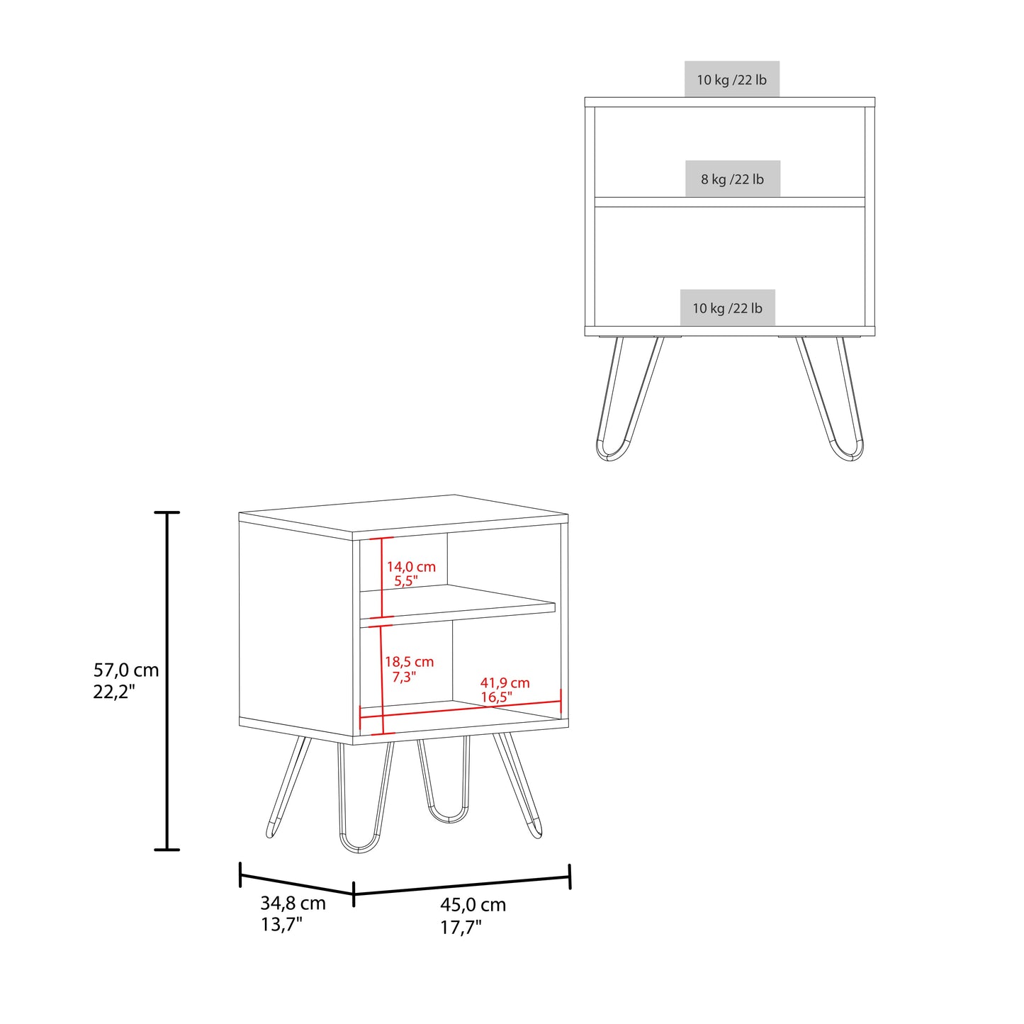 Set of 2 Modern Nightstands with Storage, Metal Legs, Wenge