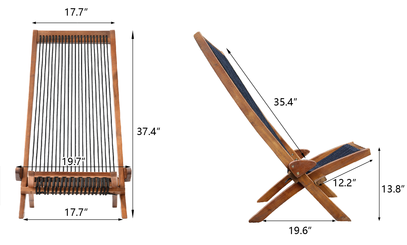 Accent Chair Folding Solid Wood Natural Rope Seat Indoor Outdoor Foldable