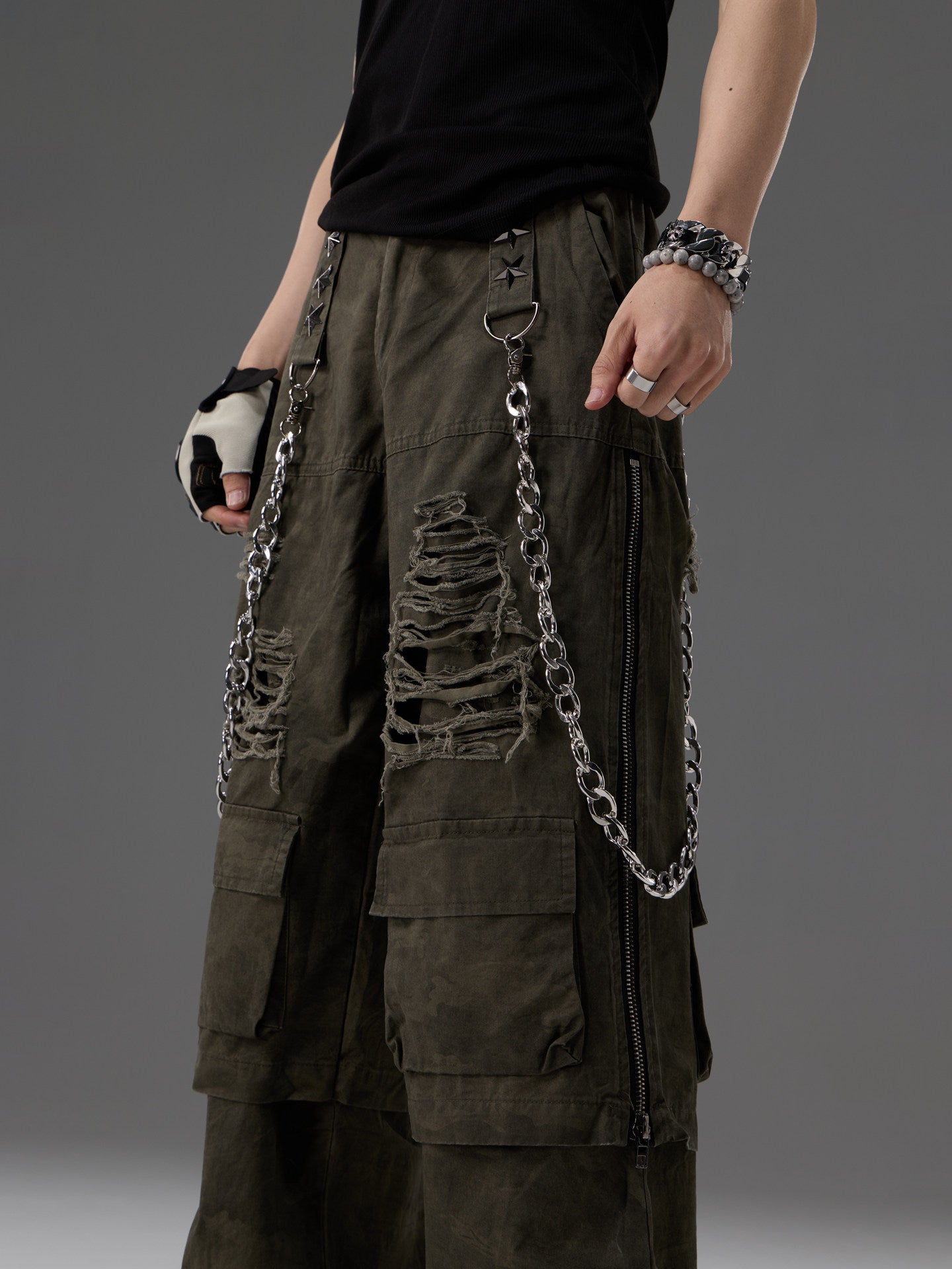 Heavy-duty Metal Belt Chain For Workwear Pants Faux Two-piece Design