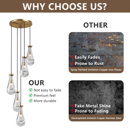 Chandelier 5-Light Cluster Pendant Brass High Ceiling Adjustable E12