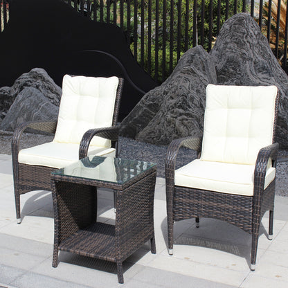 Outdoor Conversation Set PE Rattan Steel Brown Beige Cushion 3 Piece