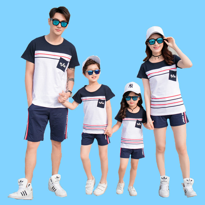 Color Matching Pocket Family Suit Parent-child Short Sleeve T-shirt