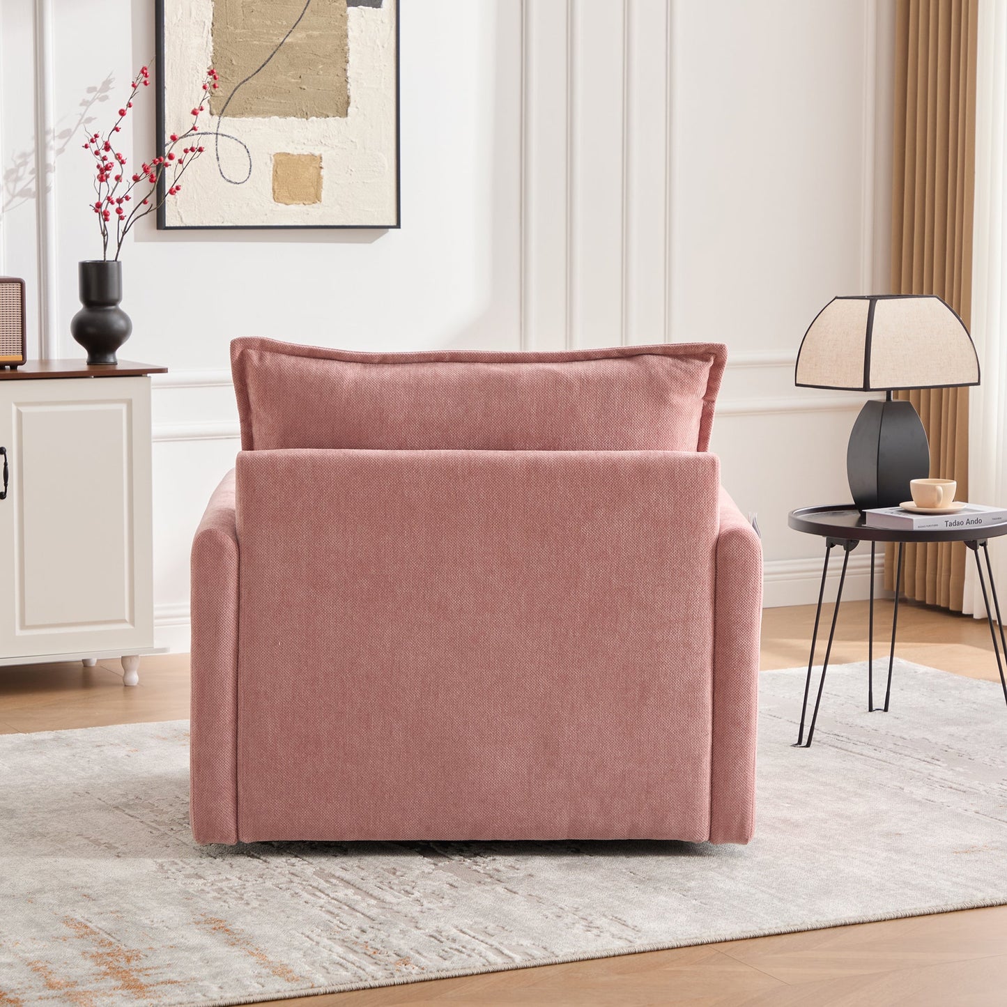 Accent Chair Swivel Barrel Chenille Pink Memory Foam