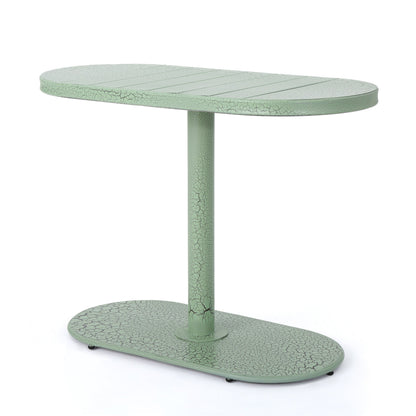 Outdoor Bistro Set Iron Green 3 Piece Oval Table 2 Chairs Matte Finish
