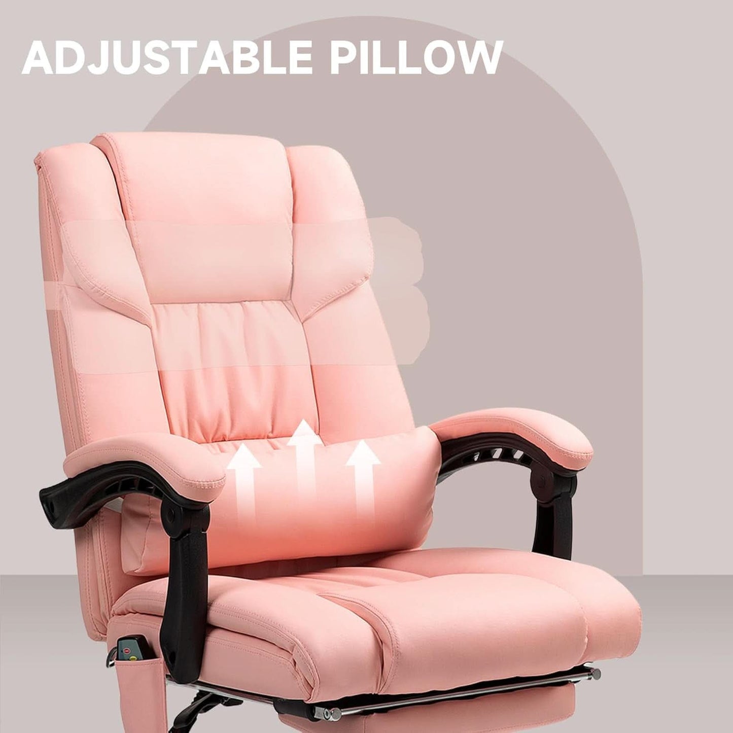 Pink Massage Office Chair With 6 Vibration Points Footrest