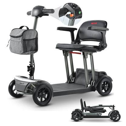 Mobility Scooter Folding Gray Metal Travel Compact Easy Store Transport