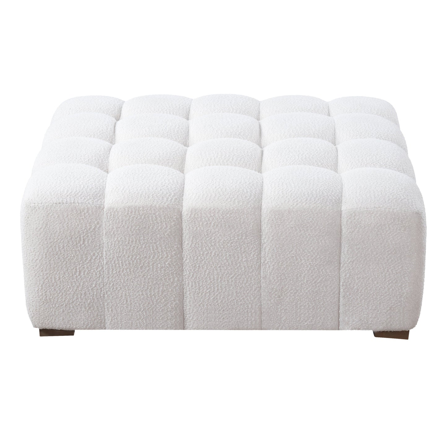 White Boucle Rectangular Ottoman Rubberwood Legs 44.5x35.5x18.5