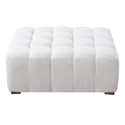 White Boucle Rectangular Ottoman Rubberwood Legs 44.5x35.5x18.5