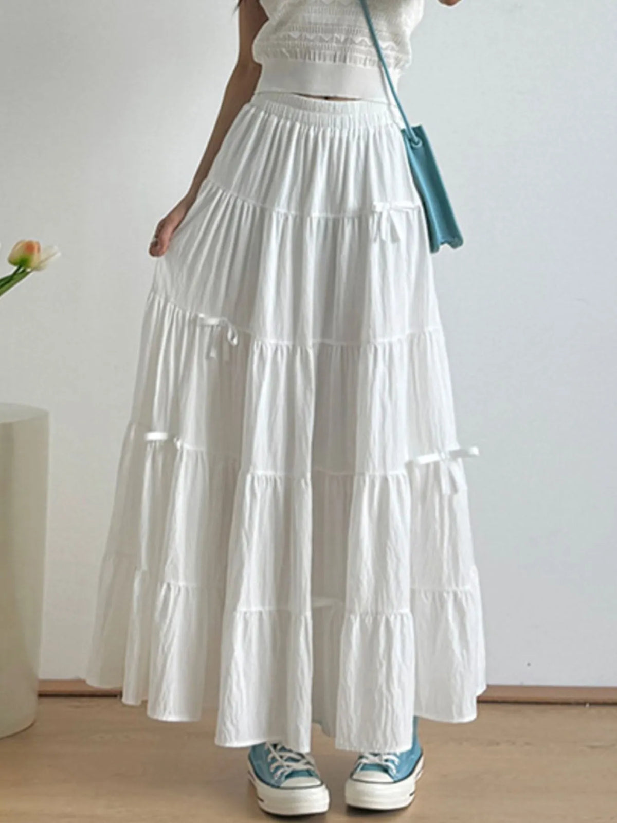 Tiered Elastic Waist Maxi Skirt