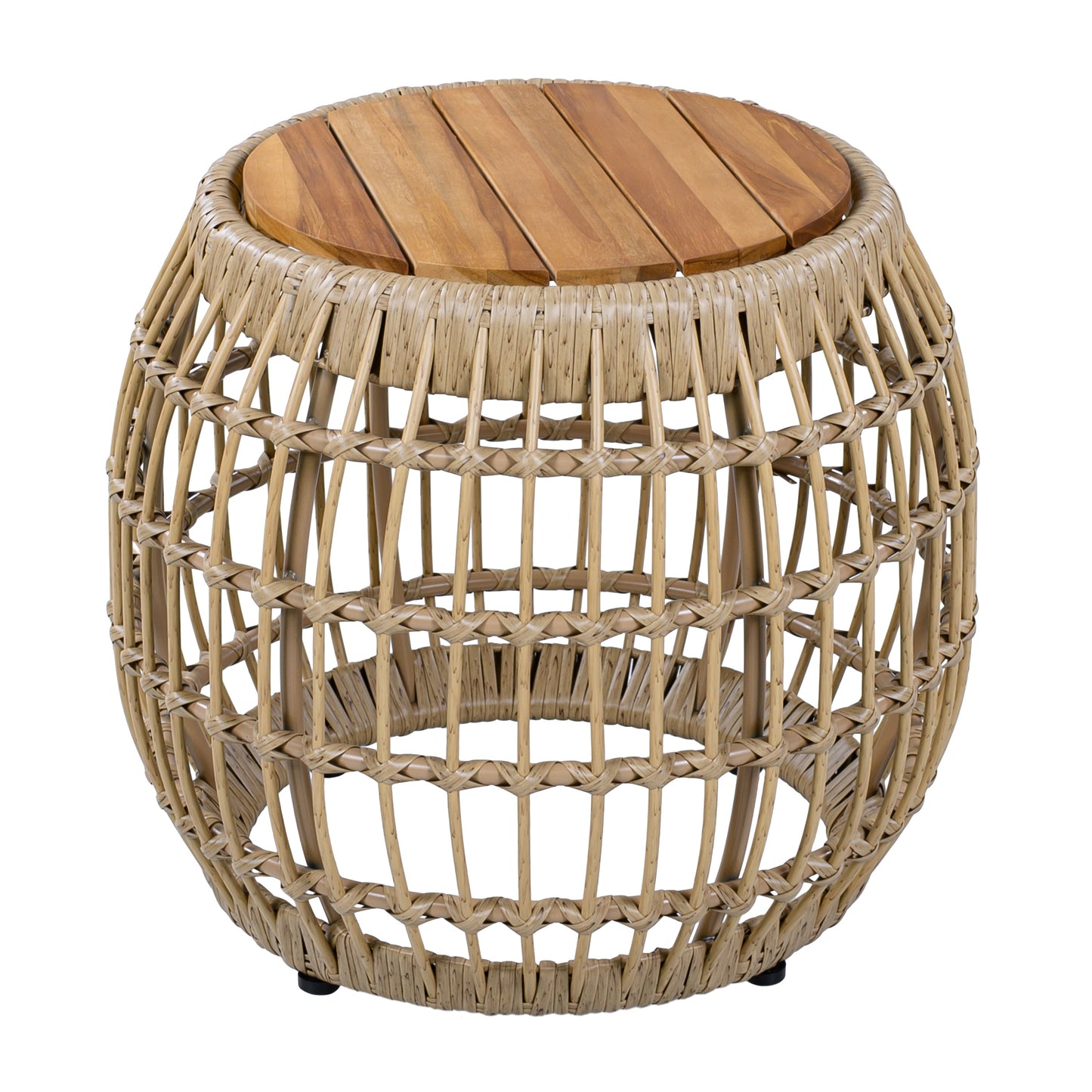Outdoor Side Table Acacia Wood Wicker Base Round Light Brown 16in 150 LB