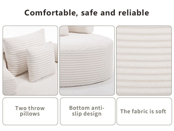 Sofa Round Memory Foam Velvet White with Cup Holder 55 In