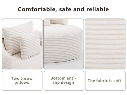 Sofa Round Memory Foam Velvet White with Cup Holder 55 In