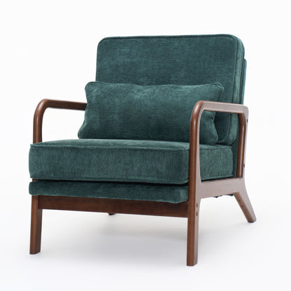Accent Chair Mid-Century Lounge Dark Green Lumbar Cushion Wood Arms 26x29x30 In
