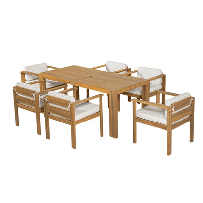 Outdoor Dining Set Acacia Wood Light Teak 7 Piece Rectangle Seats 6