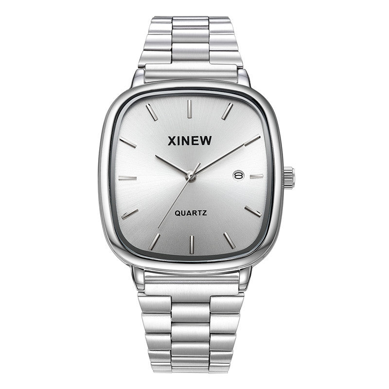 Fashionable Stainless Steel Strap Minimalist Calendar Quartz Watch