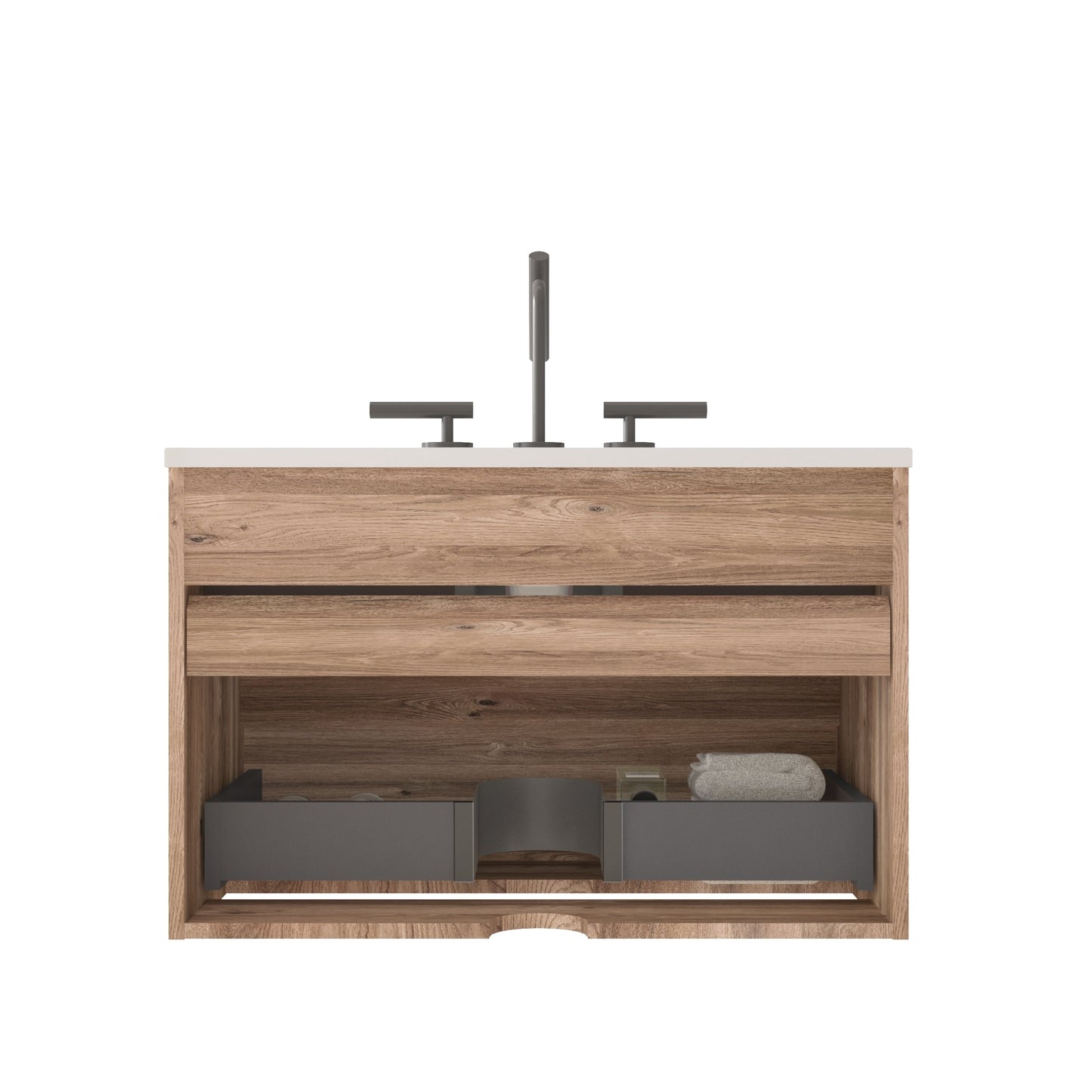 30' Wall Mounted Rough Oak&Rough Oak Bathroom Vanity with Integrated Ceramic ...