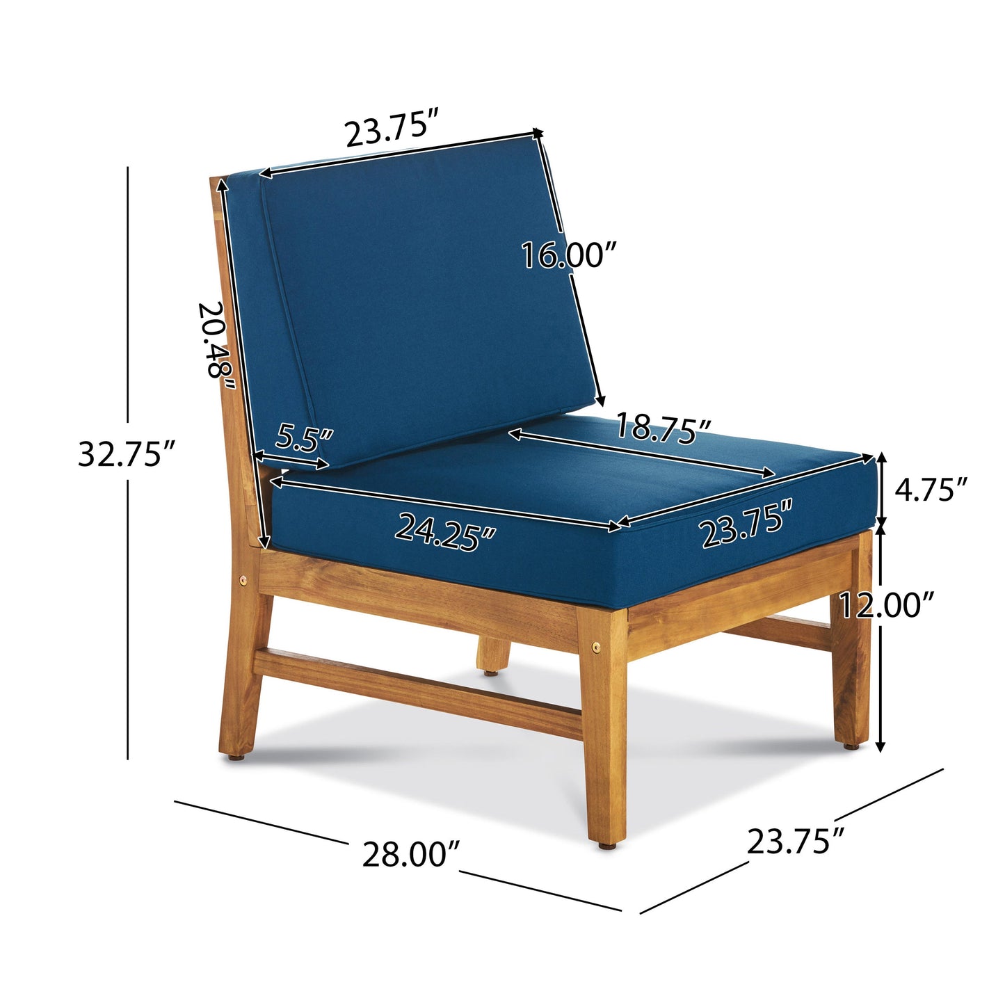 PERLA 6-Piece Outdoor Sectional Sofa Set, Acacia Wood Frame, Blue Cushions